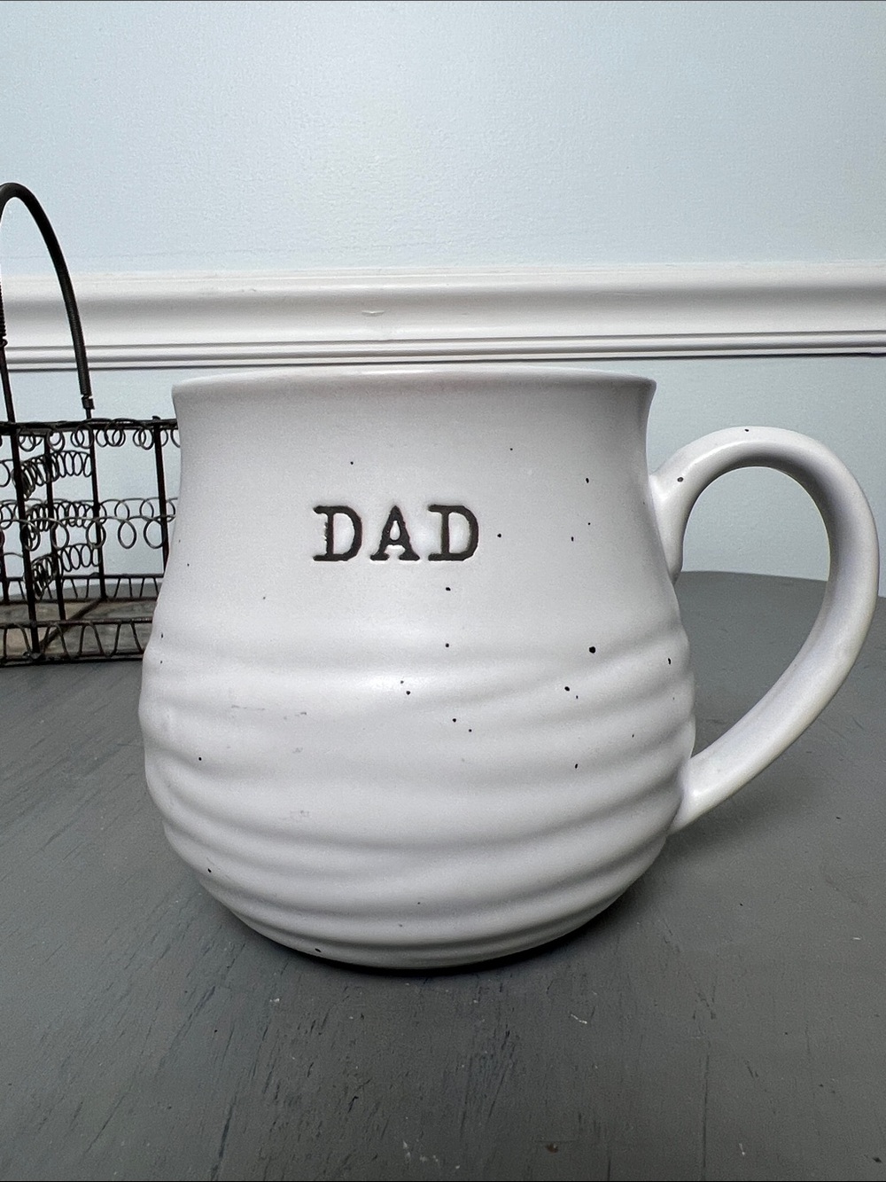 Dad Ceramic Mug in Soft White - Ribbed Everyday Cup. With a great ribbed belly.